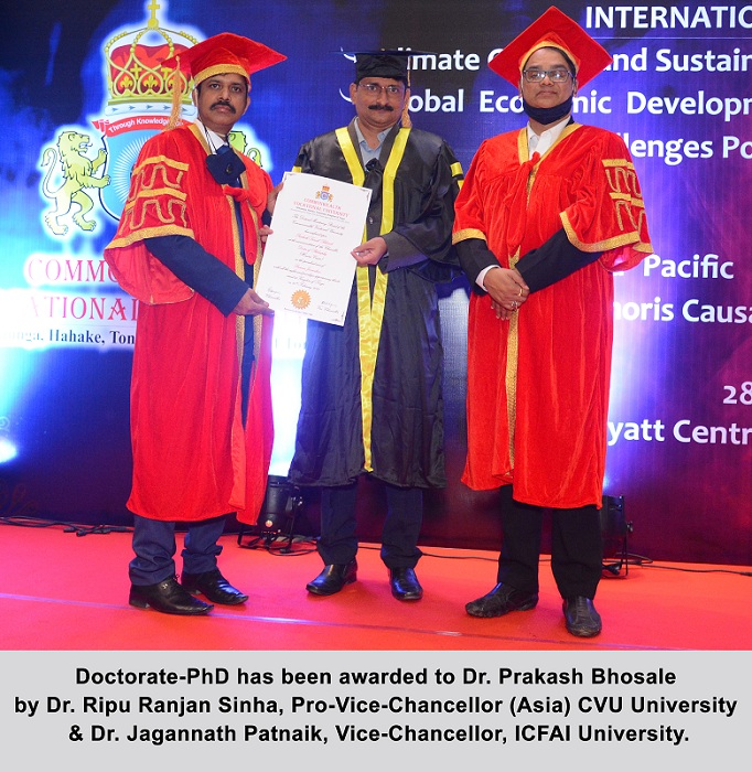 Dr. Prakash Bhosale received a Doctorate in “Business Journalism” for his remarkable work in Entrepreneurship & Business Writing
